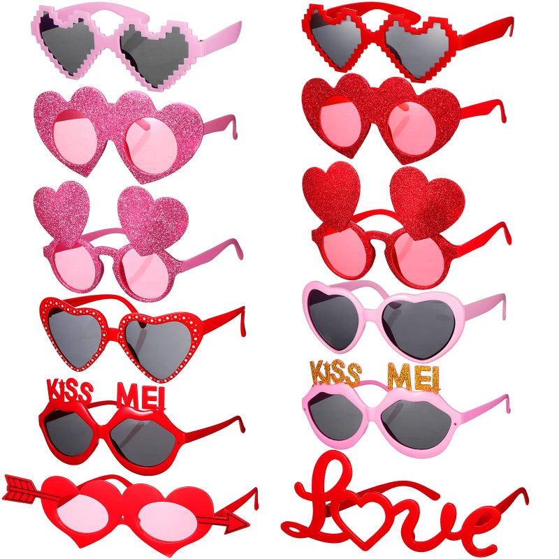 Sratte 12 Pieces Valentine's Day Party Eyeglasses Valentines Heart Party Sunglasses Set Plastic glasses Decoration for Kids Birthday Valentine's Day Favors Cosplay Photo Props Decor - Image 1