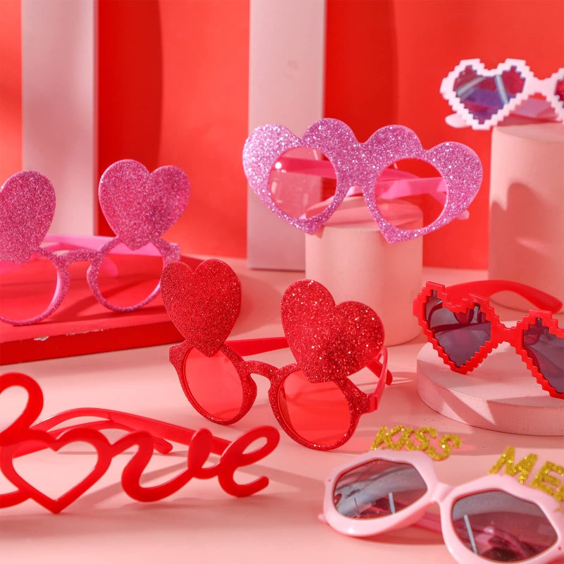 Sratte 12 Pieces Valentine's Day Party Eyeglasses Valentines Heart Party Sunglasses Set Plastic glasses Decoration for Kids Birthday Valentine's Day Favors Cosplay Photo Props Decor - Image 5