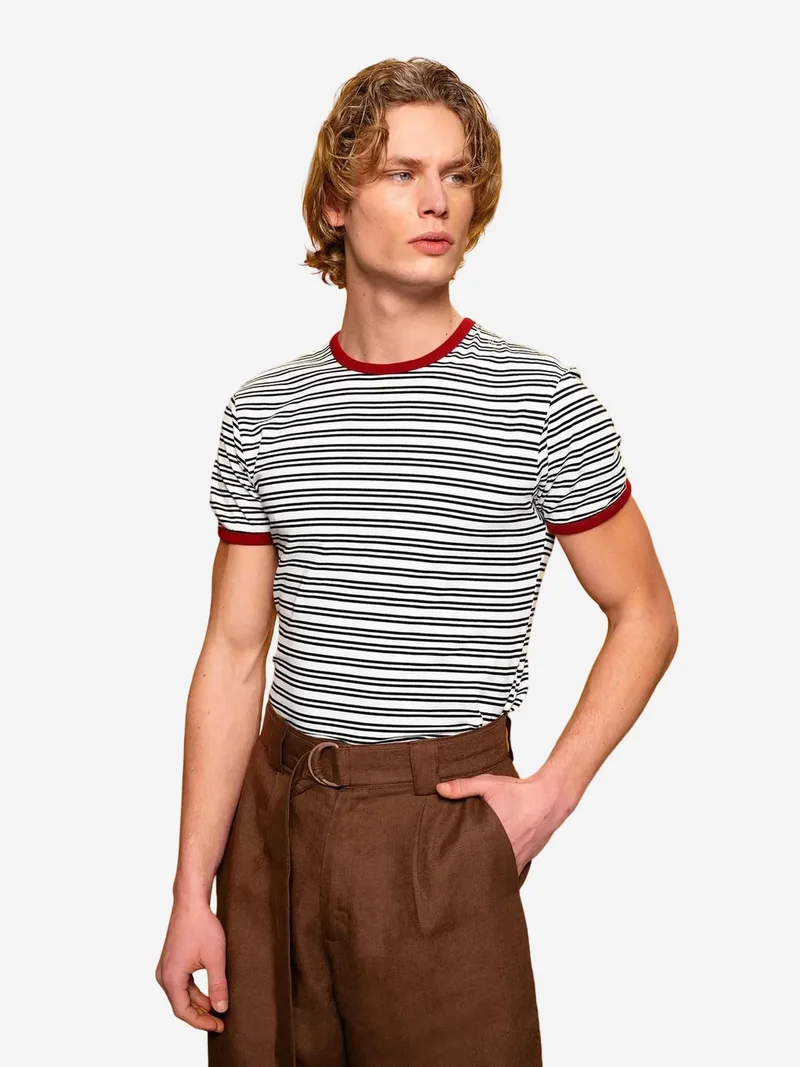 GIESTO Slim Fit Striped Crew Neck T-Shirt