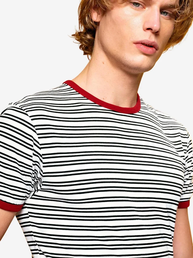 Giesto Black GIESTO Slim Fit Striped Crew Neck T-Shirt for Men | Best Price UAE