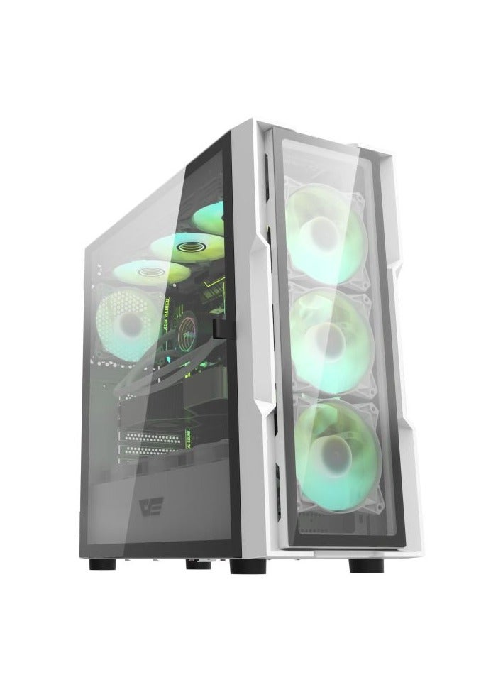 DK431 Glass E-ATX/ATX/M-ATX/MINI-ITX Computer Case, 4x Pre-Installed ARGB Fans, Tempered Glass Front Panel, Up to 360mm Radiator  12x Fans Support, SPCC + Tempered Glass Materials - Image 1
