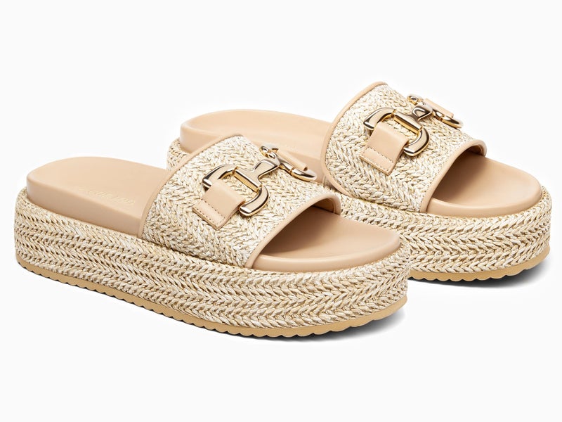 Coutgo Womens Platform Sandals Raffia Espadrilles Metal Chain Slip on Open Toe Cute Beach Slide Sandals - Image 3