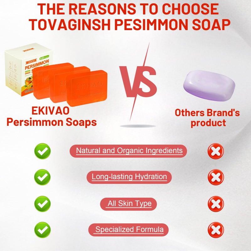 EKIVAO 3Pack Natural Persimmon Soap Bar for Body Odor Control, Organic Deodorant Body Persimmon Bar Soap for Old People Smell, Remove Odor Bath Soap for Women & Men - Image 5