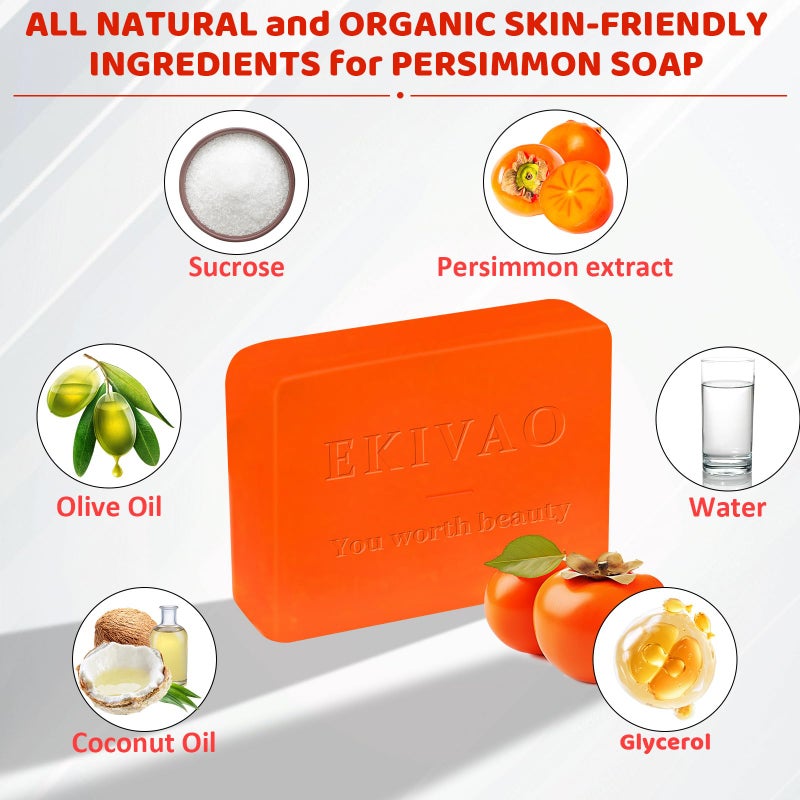 EKIVAO 3Pack Natural Persimmon Soap Bar for Body Odor Control, Organic Deodorant Body Persimmon Bar Soap for Old People Smell, Remove Odor Bath Soap for Women & Men - Image 2