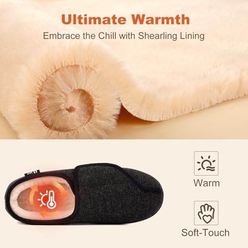 LongBay Womens Adjustable Slippers Memory Foam Cozy Wide Diabetic House Shoes Edema Orthopedic Neuropathy Indoor Outdoor (9B(M), Black) - Image 4