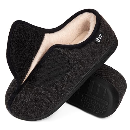 LongBay Womens Adjustable Slippers Memory Foam Cozy Wide Diabetic House Shoes Edema Orthopedic Neuropathy Indoor Outdoor (9B(M), Black) - Image 1