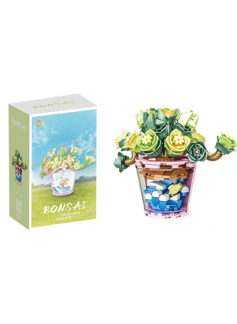 Fashionable Children's Potted Plant Series Building Block Toys Ornaments Assembly Model(Lovely Rose) - Image 1