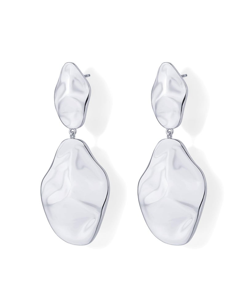 PAVOI Rhodium Plated 925 Sterling Silver Posts Teardrop Statement Dangle Earrings | Lightweight Hammered Drop Dangle Earrings for Women - Image 3