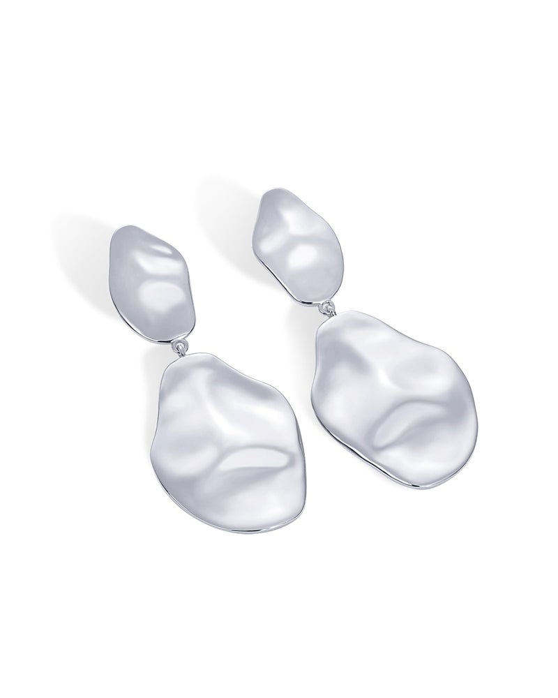 PAVOI Rhodium Plated 925 Sterling Silver Posts Teardrop Statement Dangle Earrings | Lightweight Hammered Drop Dangle Earrings for Women - Image 5