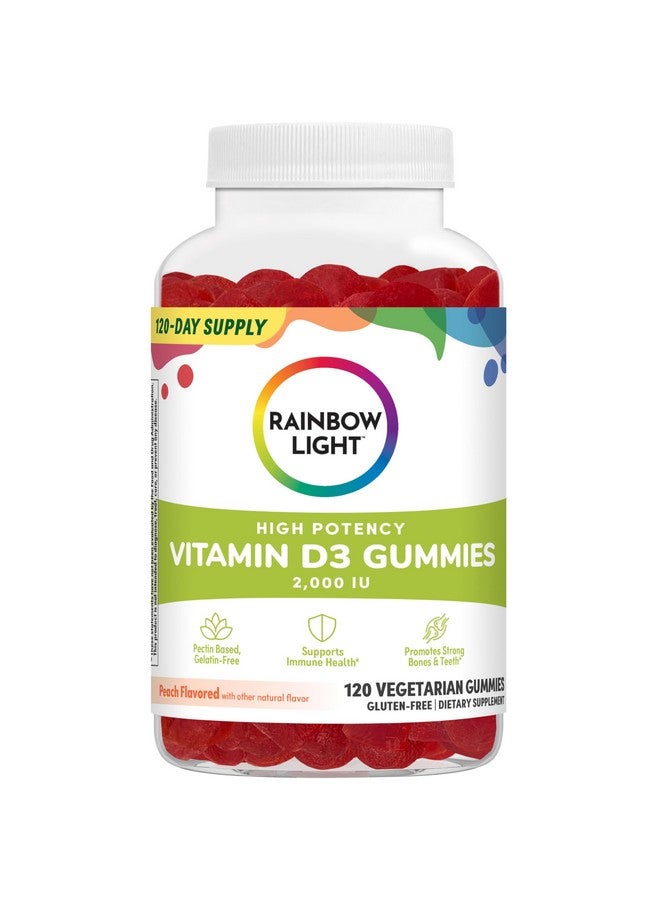 Rainbow Light Rainbow Light Vitamin D Gummies, High Potency Vitamin D3 2,000IU Immune Health Support, Helps Support Strong Bones & Teeth, Gluten Free, Vegan, Peach, 120 Gummies - Image 1