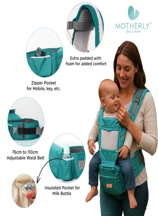 Motherly Embrace Baby Carrier with Detachable Hip Seat - English Green | 6-in-1 Adjustable Hands-Free Carrier for 0 to 2 Year Baby | Infant & Toddler Carrier with Head Shield & Buckle Straps -Green - Image 3