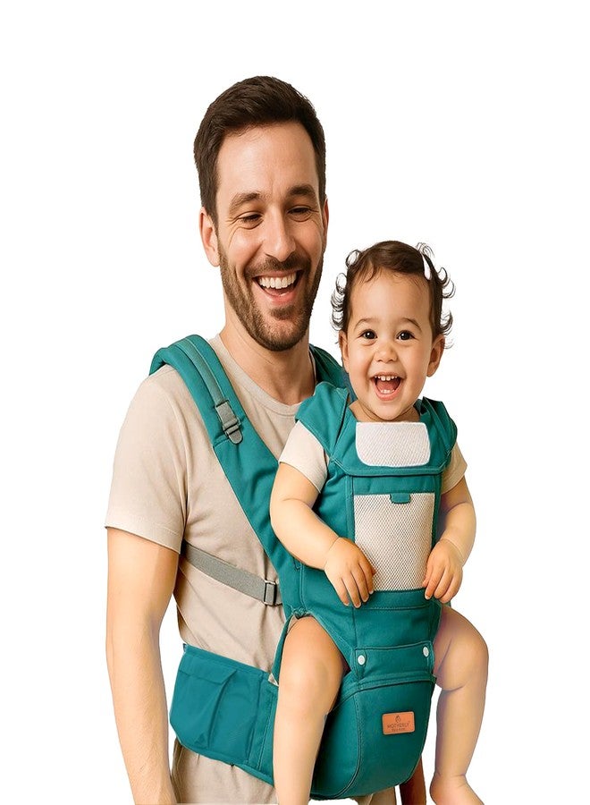 Motherly Embrace Baby Carrier with Detachable Hip Seat - English Green | 6-in-1 Adjustable Hands-Free Carrier for 0 to 2 Year Baby | Infant & Toddler Carrier with Head Shield & Buckle Straps -Green - Image 1