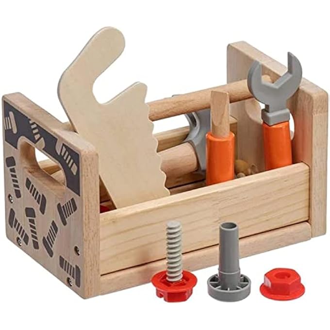 WOODEN PLAY TOOL BOX FOR KIDS 15PCS TODDLER STEM EDUCATIONAL TOYS WITH SCREW HAMMER CARPENTER ASSEMBLY PRETEND ROLEPLAY CONSTRUCTION MECHANIC TOOLBOX ACCESSORY PLAY SET GIFT 2+YEARS BOYS GIRL - Image 5