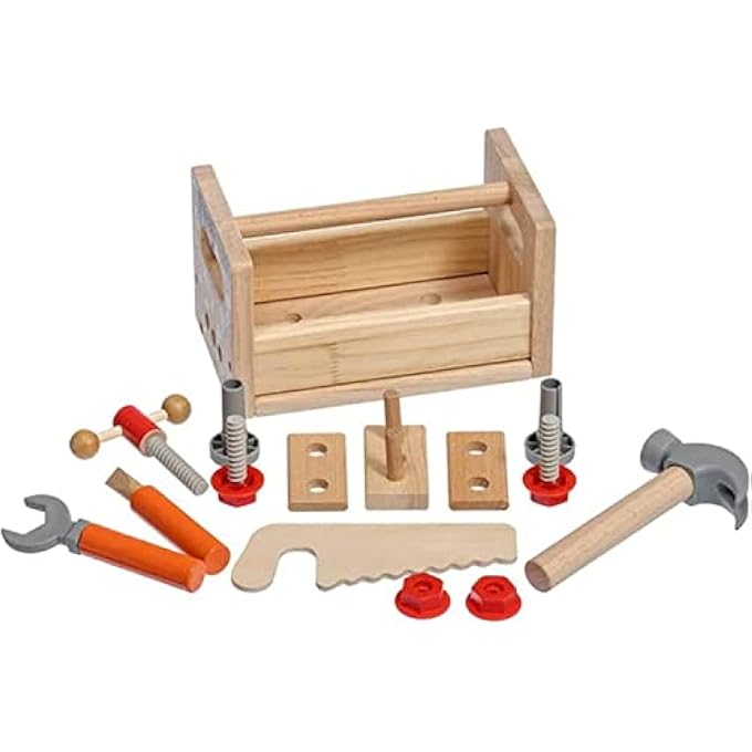 WOODEN PLAY TOOL BOX FOR KIDS 15PCS TODDLER STEM EDUCATIONAL TOYS WITH SCREW HAMMER CARPENTER ASSEMBLY PRETEND ROLEPLAY CONSTRUCTION MECHANIC TOOLBOX ACCESSORY PLAY SET GIFT 2+YEARS BOYS GIRL - Image 4