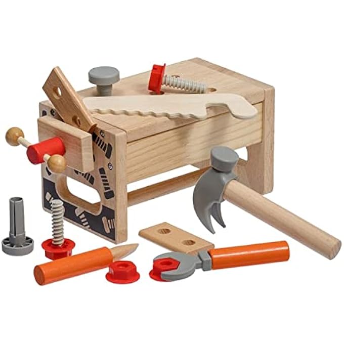 WOODEN PLAY TOOL BOX FOR KIDS 15PCS TODDLER STEM EDUCATIONAL TOYS WITH SCREW HAMMER CARPENTER ASSEMBLY PRETEND ROLEPLAY CONSTRUCTION MECHANIC TOOLBOX ACCESSORY PLAY SET GIFT 2+YEARS BOYS GIRL - Image 2