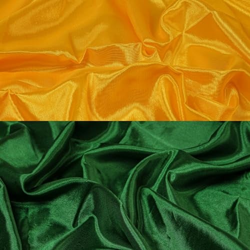 Dulhan Pack of 2 (1 Meter) Silk Satin Green & Yellow Pooja Cloth for Home Mandir, Temple, Pooja Ghar, Diwali, Navratri, Ganpati Puja Table, God Chowki Kapda, Multipurpose Sartin Altar Cloth Chunri by Dulhan - Image 3