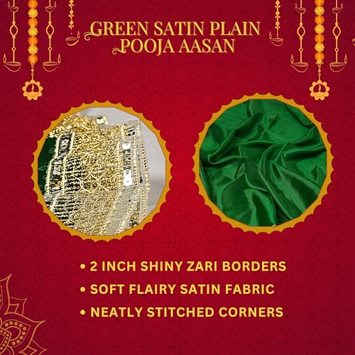 Dulhan Pack of 2 (1 Meter) Silk Satin Green & Yellow Pooja Cloth for Home Mandir, Temple, Pooja Ghar, Diwali, Navratri, Ganpati Puja Table, God Chowki Kapda, Multipurpose Sartin Altar Cloth Chunri by Dulhan - Image 4