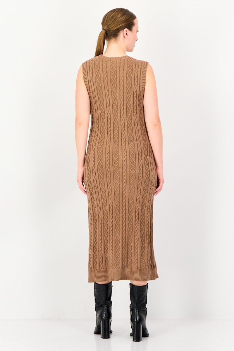 Tahari Elie Tahari Women Pointelle Sweater Dress, Brown - Image 3