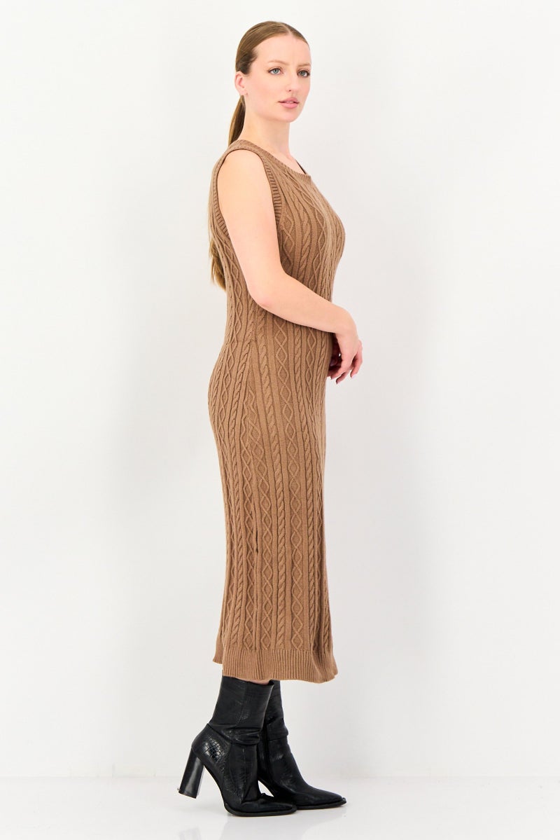 Tahari Elie Tahari Women Pointelle Sweater Dress, Brown - Image 4