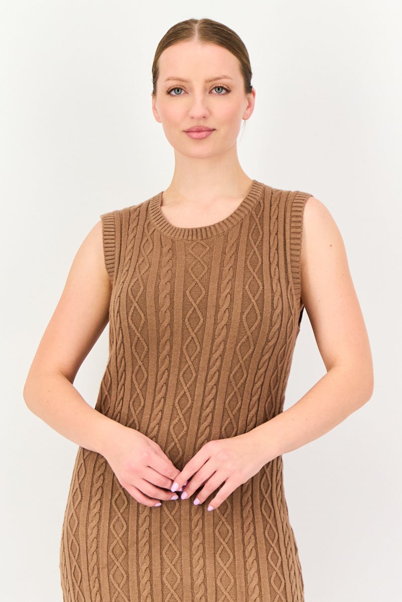 Tahari Elie Tahari Women Pointelle Sweater Dress, Brown - Image 2
