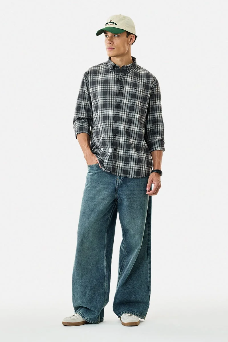 سنيتش Black Checkered Long Sleeve Regular Fit Shirt