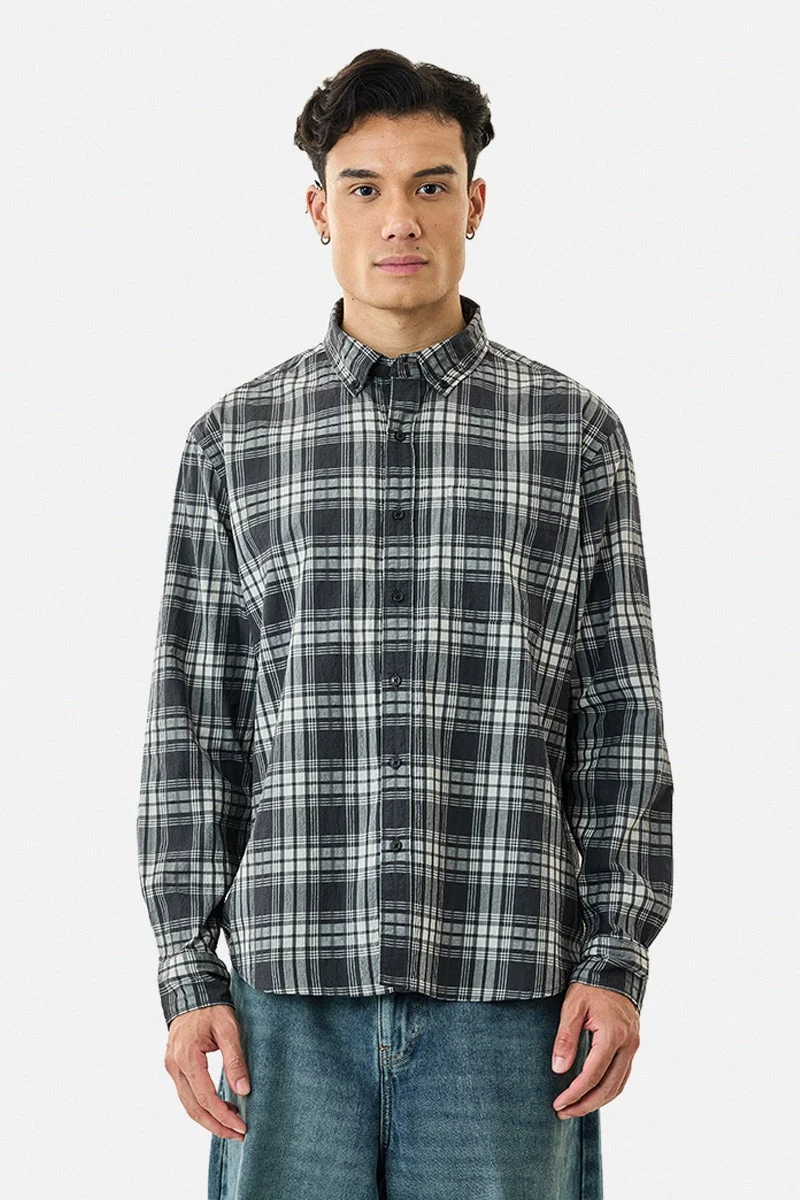 سنيتش Black Checkered Long Sleeve Regular Fit Shirt
