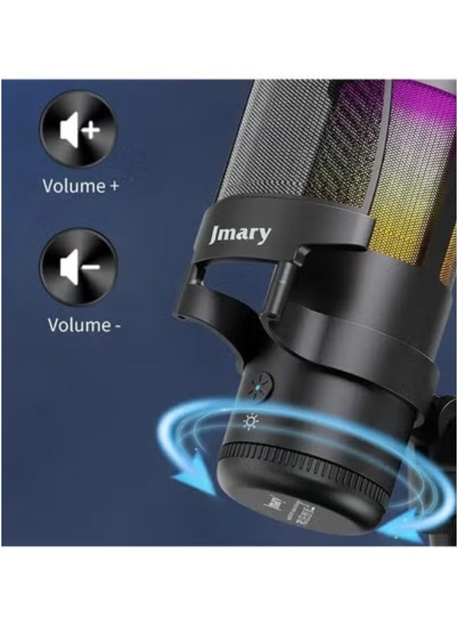 Jmary 🎙️ MC-PW13 Zero Latency USB Desktop Microphone with RGB Lighting – Plug & Play Condenser Mic with Real-Time Monitoring, Volume Control, Mute Button & Adjustable Stand – Ideal for Podcasting, Gaming, Streaming, Online Meetings & Voice Recording | High-Quality Sound, Easy Setup & Durable Design - Image 2