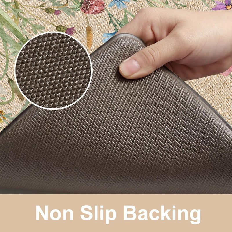 KIMODE Anti Fatigue Kitchen Mats for Floor, Farmhouse Brown Kitchen Rugs Sets of 2, Summer Cushioned Kitchen Floor Mats, Comfort Standing Mats for Sink Laundry Office Desk 20"x59"+20"x32" - Image 4