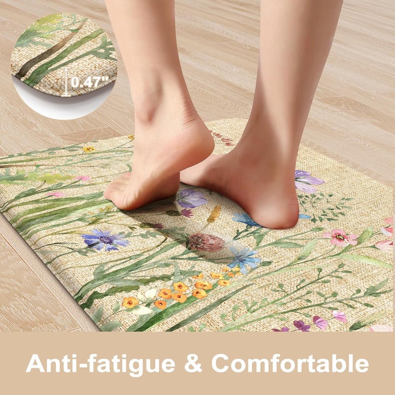 KIMODE Anti Fatigue Kitchen Mats for Floor, Farmhouse Brown Kitchen Rugs Sets of 2, Summer Cushioned Kitchen Floor Mats, Comfort Standing Mats for Sink Laundry Office Desk 20"x59"+20"x32" - Image 3