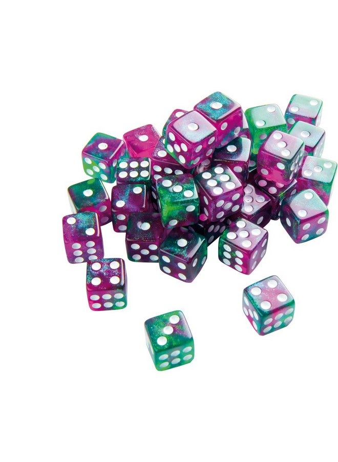 Gamegenic Galaxy Series Aurora D6 Dice Set - Set of 36 Six-Sided Dice - Premium Quality Resin Dice for Dice Games, Board Games and Card Games - Cosmic Glittering Design Green and Purple - Made - Image 2