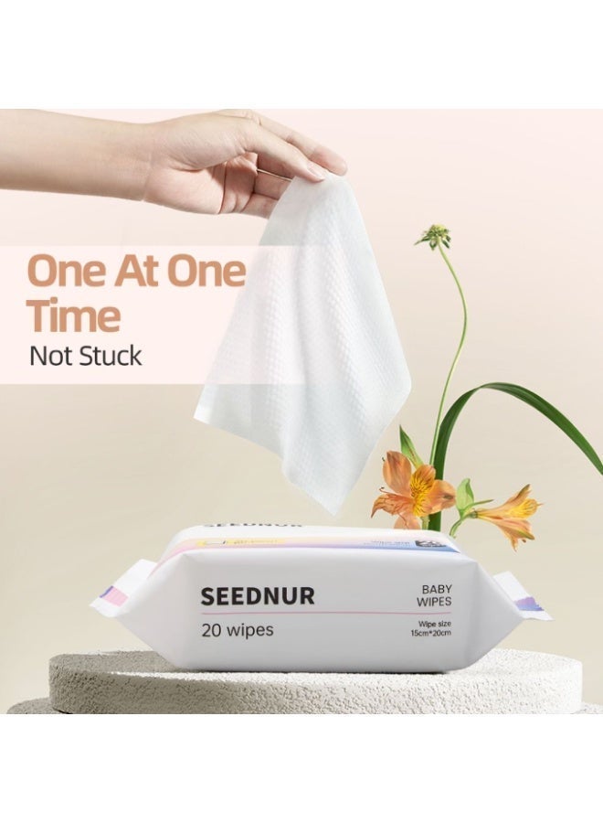 SEEDNUR Baby Wet Wipes, 20 Sheets Pack, 15 x 20 cm Large Size, Gentle & Moisturizing, Safe for Babies and Family Use, Soft Disposable Cleaning Wipes，Suitable for home, travel, stroller, and diaper bag - Image 5