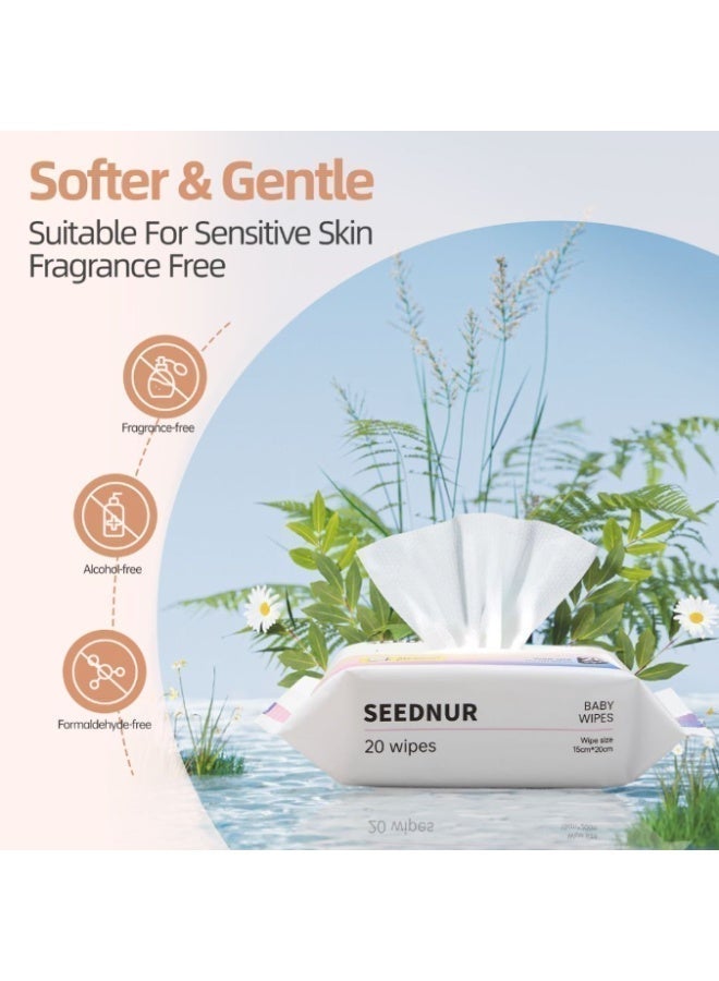 SEEDNUR Baby Wet Wipes, 20 Sheets Pack, 15 x 20 cm Large Size, Gentle & Moisturizing, Safe for Babies and Family Use, Soft Disposable Cleaning Wipes，Suitable for home, travel, stroller, and diaper bag - Image 3