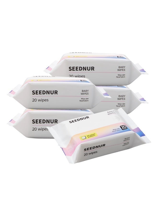 SEEDNUR Baby Wet Wipes, 20 Sheets Pack, 15 x 20 cm Large Size, Gentle & Moisturizing, Safe for Babies and Family Use, Soft Disposable Cleaning Wipes，Suitable for home, travel, stroller, and diaper bag - Image 1