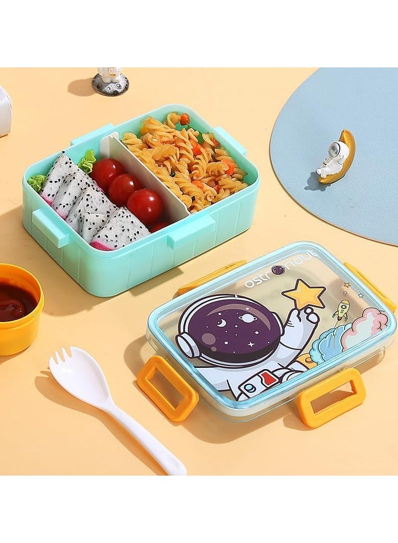 Twisoo Cute Cartoon Pattern Plastic Lunch Box for Kids, BPA-Free Bento Tiffin Box with 2 Compartments, Leakproof Lunch Container with Soup Box & Spoon, Ideal for School & Travel (Astronaut) - Image 2