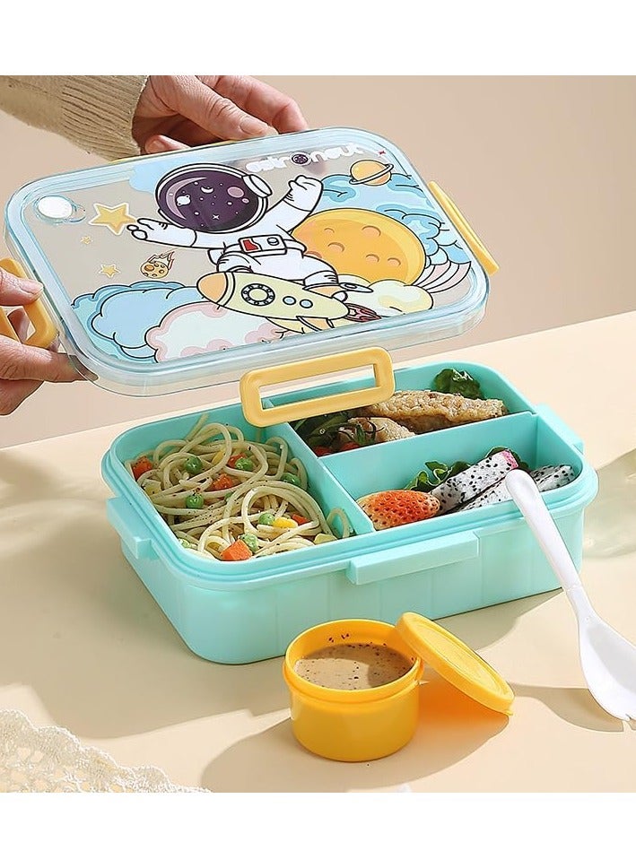 Twisoo Cute Cartoon Pattern Plastic Lunch Box for Kids, BPA-Free Bento Tiffin Box with 2 Compartments, Leakproof Lunch Container with Soup Box & Spoon, Ideal for School & Travel (Astronaut) - Image 3