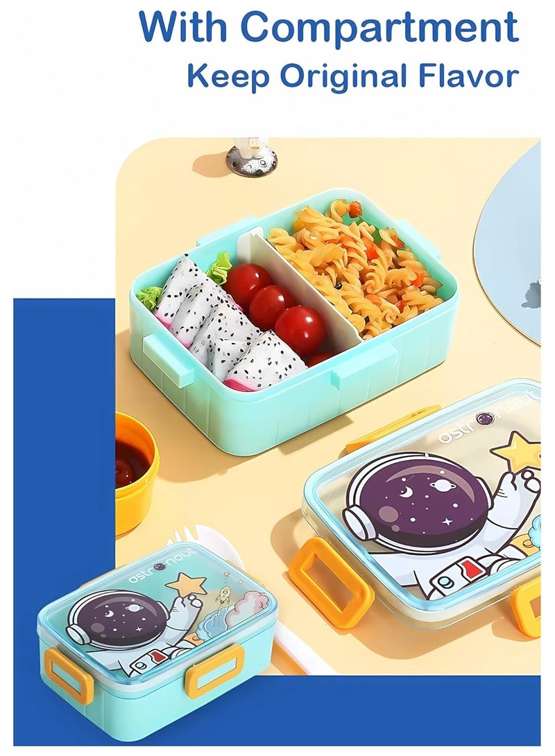 Twisoo Cute Cartoon Pattern Plastic Lunch Box for Kids, BPA-Free Bento Tiffin Box with 2 Compartments, Leakproof Lunch Container with Soup Box & Spoon, Ideal for School & Travel (Astronaut) - Image 4