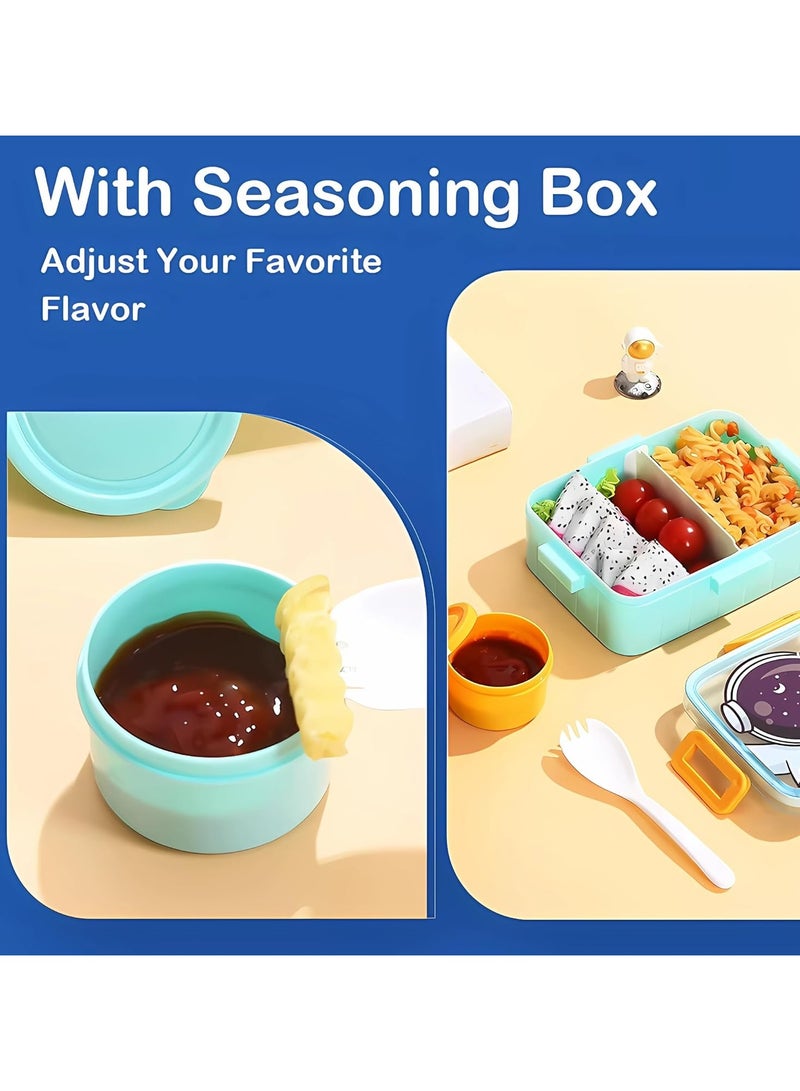 Twisoo Cute Cartoon Pattern Plastic Lunch Box for Kids, BPA-Free Bento Tiffin Box with 2 Compartments, Leakproof Lunch Container with Soup Box & Spoon, Ideal for School & Travel (Astronaut) - Image 5