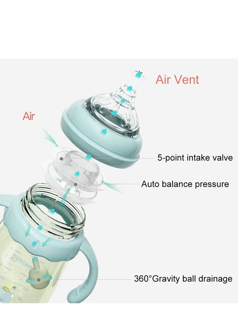 Excefore - Baby Bottle Sippy Cup 220ml, Learning Drinking Cup with Handle 360° Leak-proof Gravity Ball Design Baby Learn to Drink Water Transition Cup Soft Bite-resistant Drop Resistant for Kids 6+ Months (Blue) - Image 1
