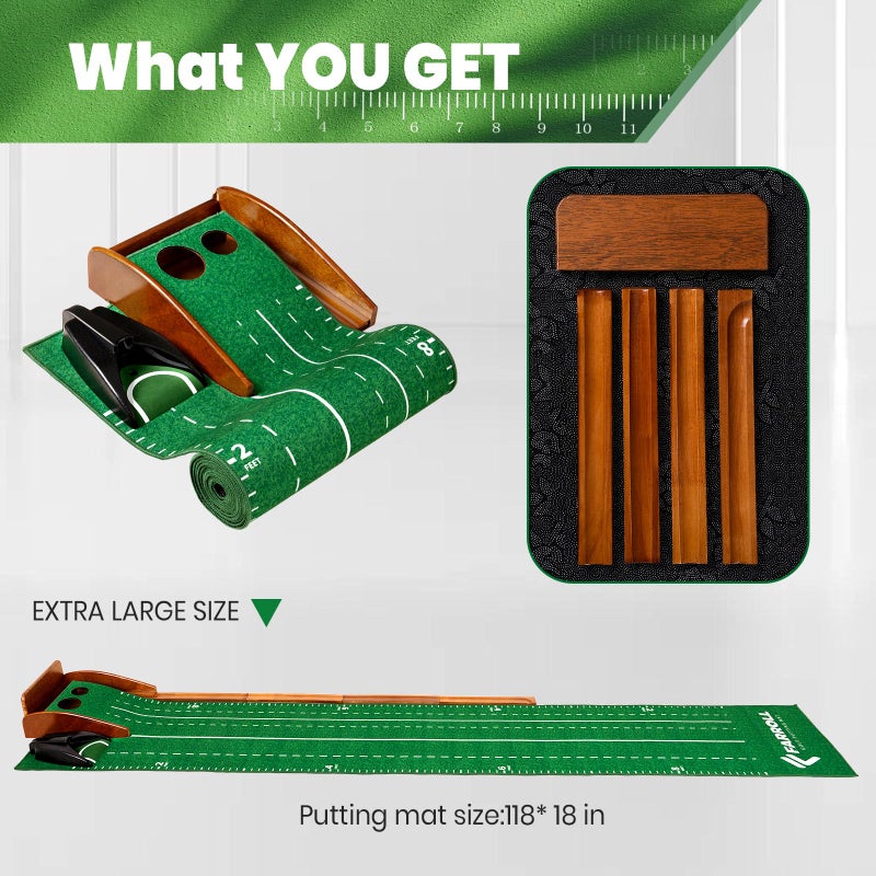 FARROLL Golf Putting Green Indoor Outdoor Putting Matt with Automatic Ball Return Practice Mat for Home, Office, Backyard - Gifts for Men 118 * 18 in (Golf Putting mat) - Image 5