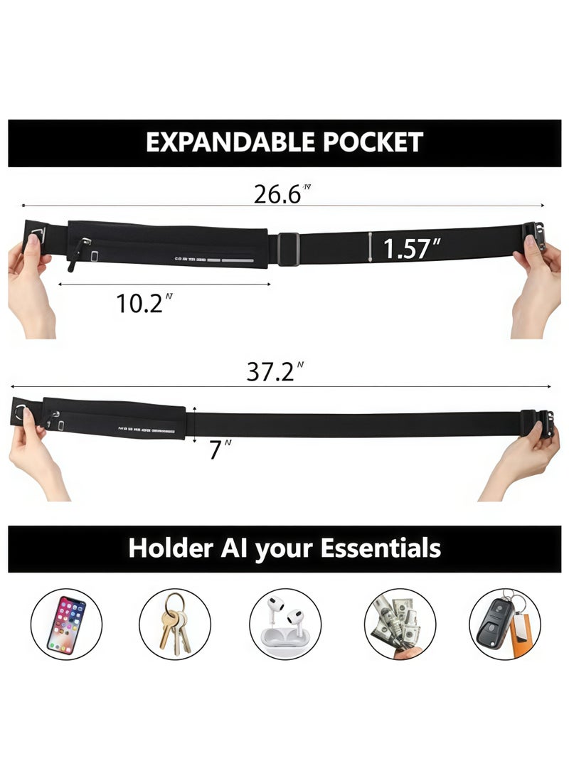 Slim Running Belt for Women Men,Runners Pack Phone Holder,Run Pouch Waist Belt for Workout Jogging,Money Belt Running Gear Accessories(Black) - Image 2