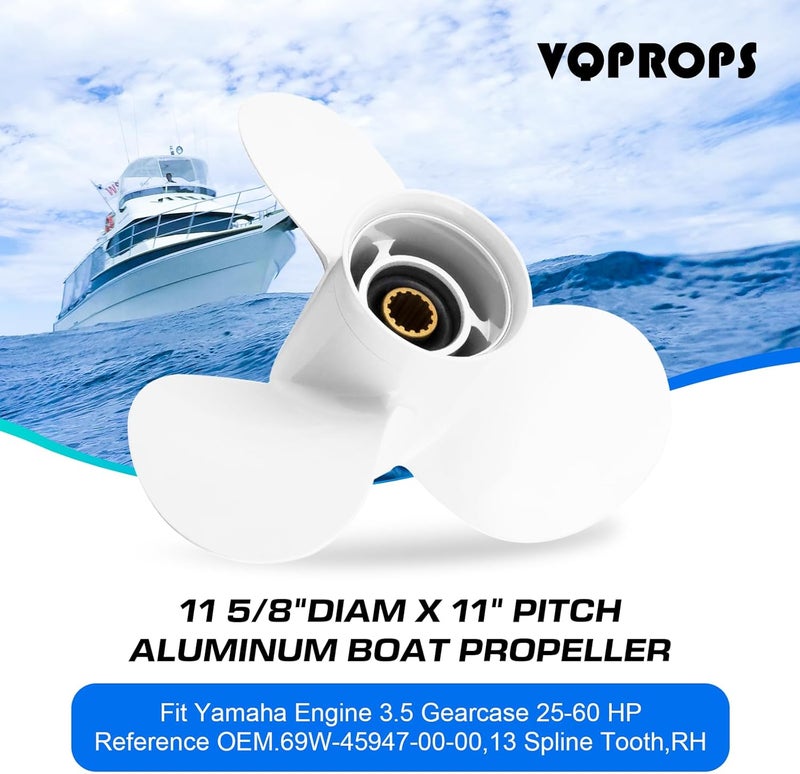 VQPROPs Aluminum Outboard Propeller for Yamaha Engines 25-60HP - 11 1/8x13, 11 5/8x11, 11 3/8x12 - Image 2