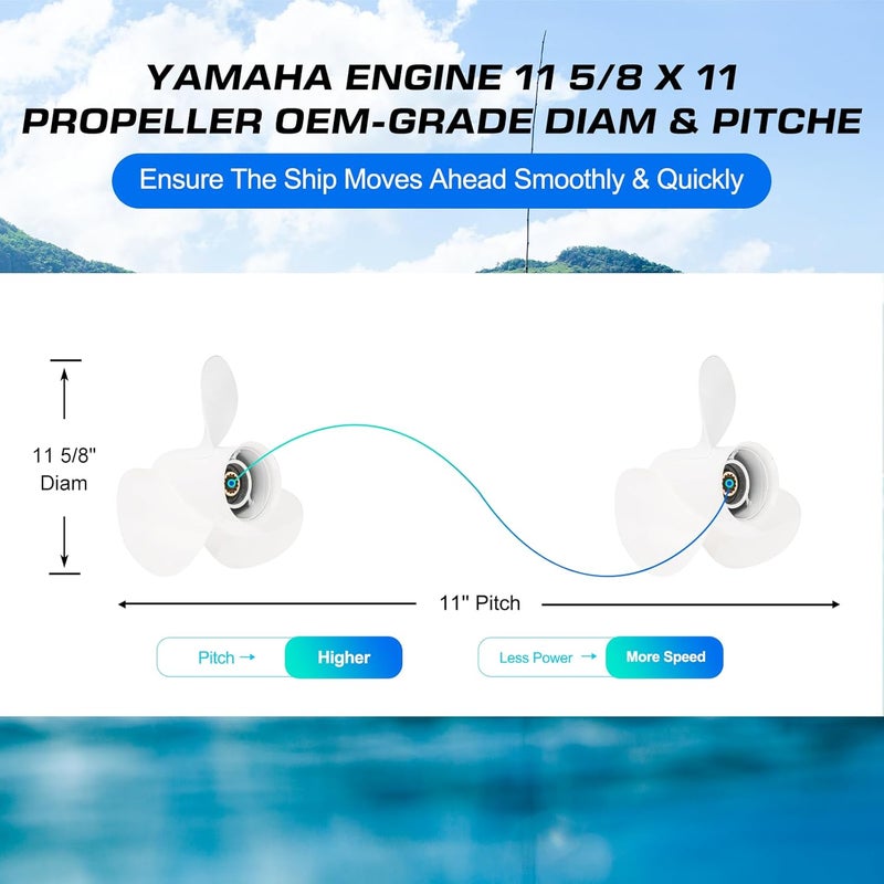 VQPROPs Aluminum Outboard Propeller for Yamaha Engines 25-60HP - 11 1/8x13, 11 5/8x11, 11 3/8x12 - Image 3