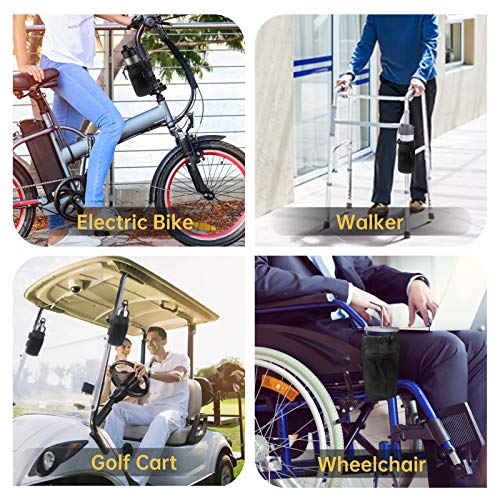 GEARV 2Pack Cup Holder for Bike, Scooter and Wheelchair, Water Bottle Holder for UTV/ATV, Walker, Golf Cart and Beach, Universal Drink Holder Accessories with Net Pocket and Cord Lock (Black) - Image 3