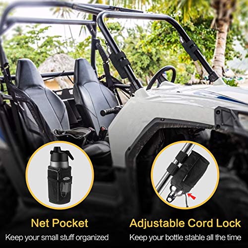 GEARV 2Pack Cup Holder for Bike, Scooter and Wheelchair, Water Bottle Holder for UTV/ATV, Walker, Golf Cart and Beach, Universal Drink Holder Accessories with Net Pocket and Cord Lock (Black) - Image 4
