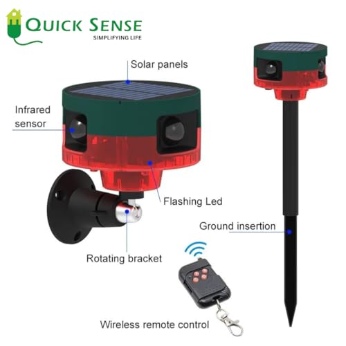 Quick Sense | Solar Outdoor Motion Sensor Alarm with 360° Detection | 130dB Siren | Dog Barking & Gunshot Sounds | 13 Alert Tones | Recording | Remote Control | USB | Pack of 1 - Image 2