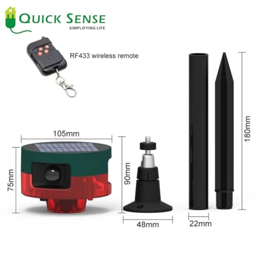 Quick Sense | Solar Outdoor Motion Sensor Alarm with 360° Detection | 130dB Siren | Dog Barking & Gunshot Sounds | 13 Alert Tones | Recording | Remote Control | USB | Pack of 1 - Image 3