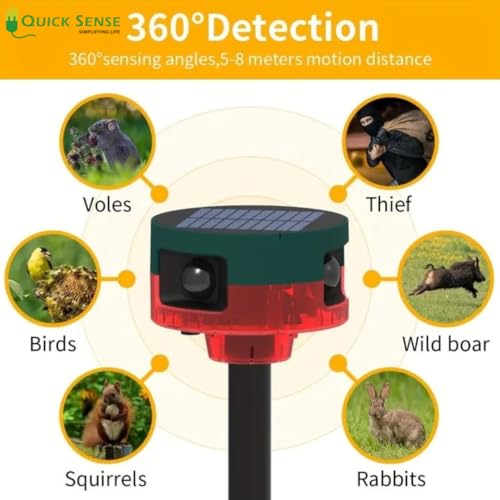 Quick Sense | Solar Outdoor Motion Sensor Alarm with 360° Detection | 130dB Siren | Dog Barking & Gunshot Sounds | 13 Alert Tones | Recording | Remote Control | USB | Pack of 1 - Image 5