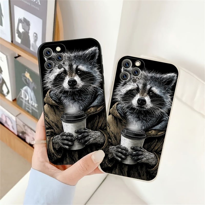 حافظة هاتف بلاستيكية من مادة TPU سوداء ناعمة لجهاز iPhone 14 Pro، بتصميم راكون فكاهي كلاسيكي، ملمس ناعم للقبضة، وتصميم خفيف الوزن. - Image 4