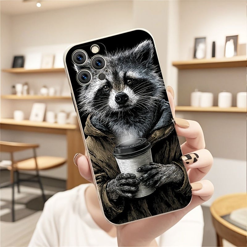 حافظة هاتف بلاستيكية من مادة TPU سوداء ناعمة لجهاز iPhone 14 Pro، بتصميم راكون فكاهي كلاسيكي، ملمس ناعم للقبضة، وتصميم خفيف الوزن. - Image 5