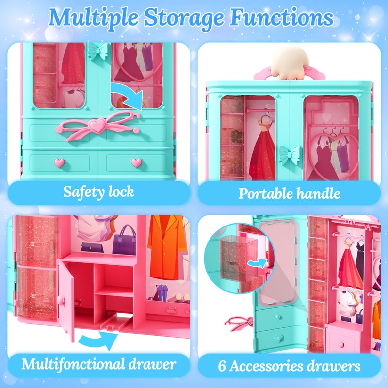 Style Shine 70 Pcs Closet Playset with Clothes & Accessories,2 Wedding Gowns 2 Casual Outfits 6 Fashion Dresses 2 Swimsuit 10 Shoes 27 Accessories 20 Hangers,Toys for Girls Kids Gifts - Image 5